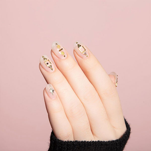 Gold And Natural Nail Art